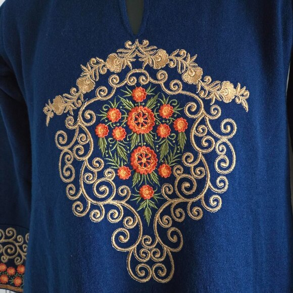 Cashmere Midnight Blue Kashmiri Pheran Tunic w/Aari Embroidary Size L - Picture 2 of 8